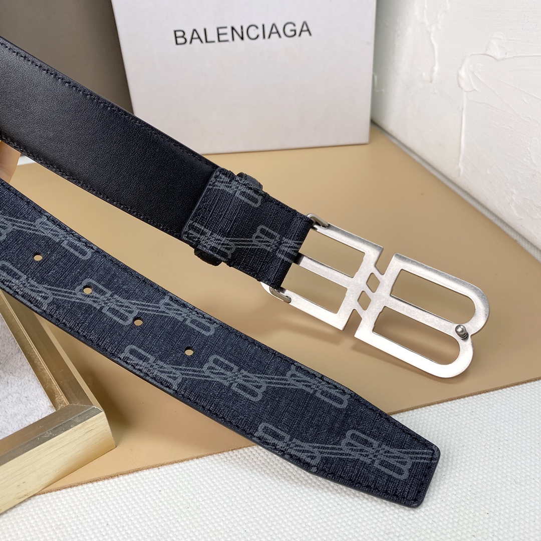 Balenciaga Men's BB Signature Belt In Black/Beige Bb Monogram Coated Canvas With Gold/Silver Hardware 38mm - 图片 3