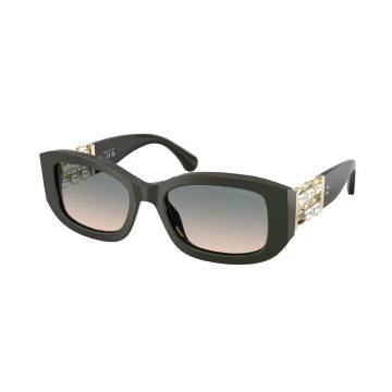 CHANEL square frame glasses black gold color size 55-19-130