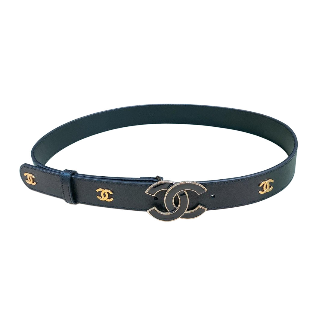 Chanel Women's CC Belt In Black/White Diamond Stitching Calfskin With Gold Hardware 30mm - 图片 4