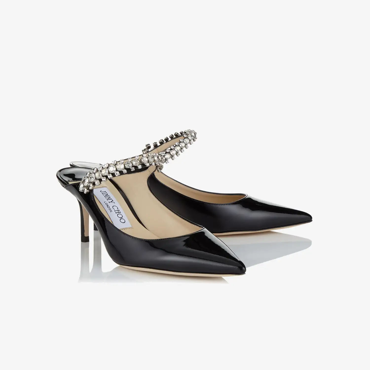 JIMMY CHOO Black patent leather crystal lace Muller shoes slippers - 图片 2