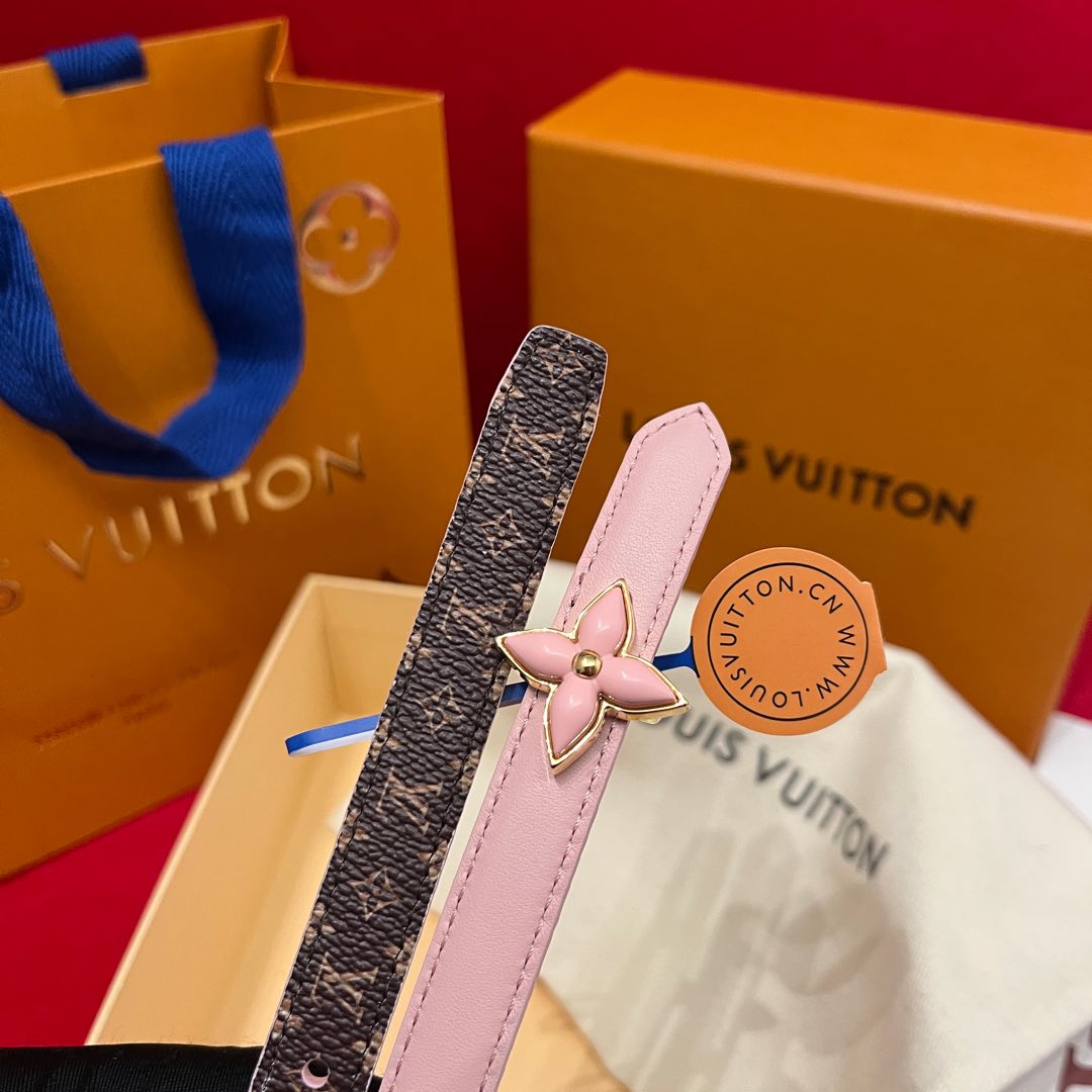 Louis Vuitton Women's Mini Flowergram Reversible Belt In Pink Calfskin And Monogram Canvas With Gold/Silver/Pink/Black Hardware 15mm - 图片 5