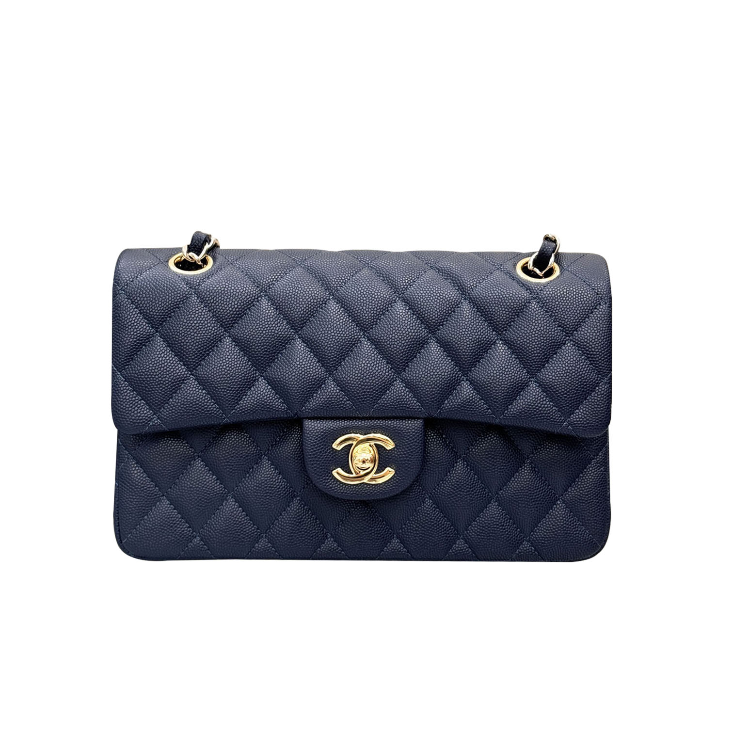 Chanel Double Flap Jumbo Blue Quilted Caviar Leather Gold Hardware - 图片 8