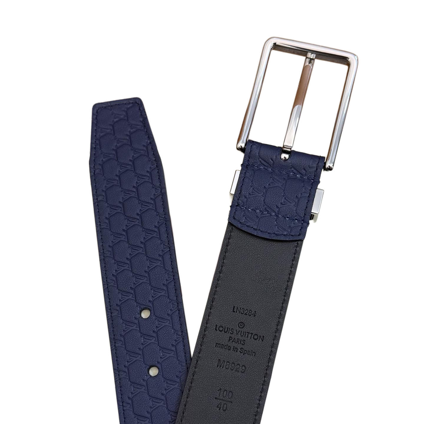 Louis Vuitton Men's Pont Neuf Belt In Blue/Black Logo-Embossed Calfskin With Silver Hardware 35mm - 图片 3