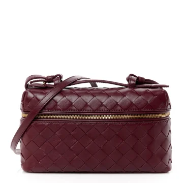 Bottega Veneta Intrecciato Bang Bang Vanity Case Cherry Nappa Leather Gold Hardware