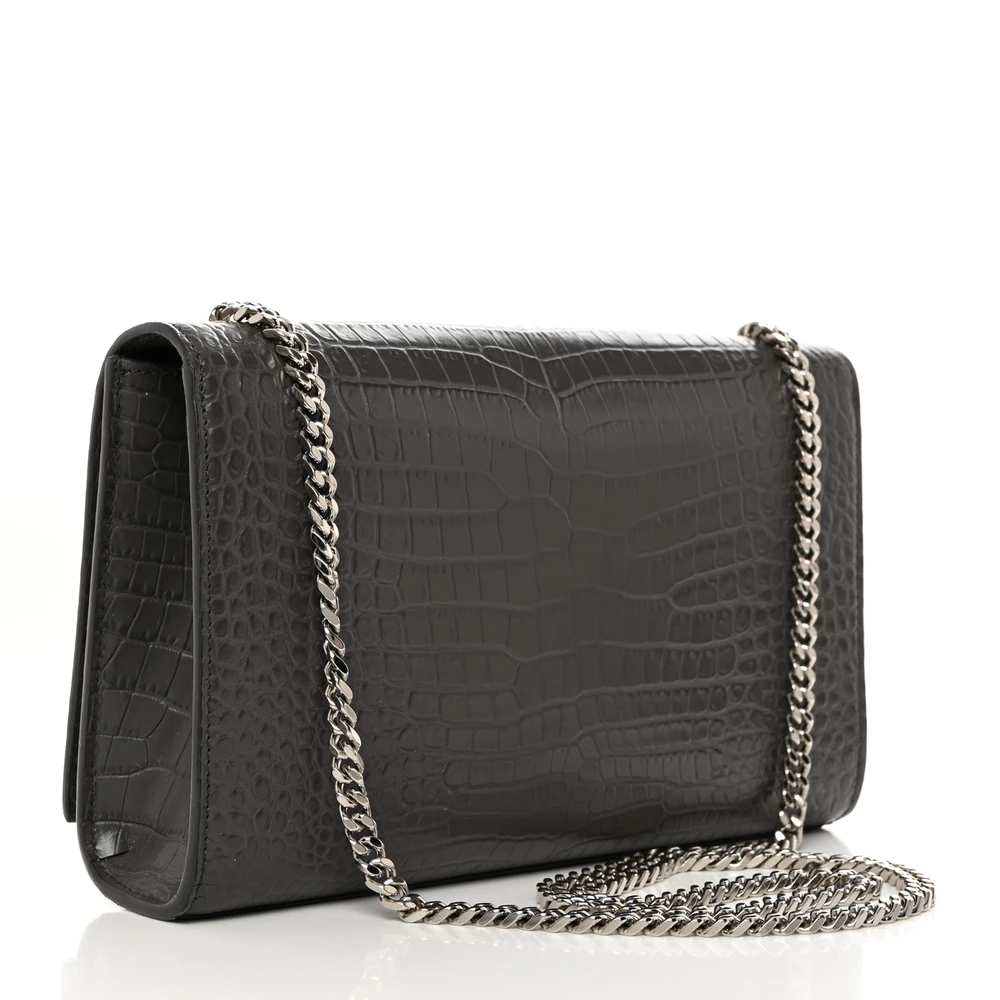 Saint Laurent Medium Kate Tassel Satchel Storm Embossed Classic Monogram Calfskin & Crocodile Leather Silver Hardware - 图片 3