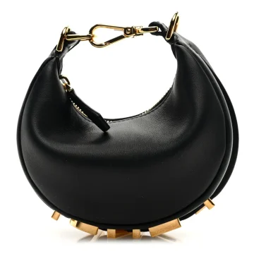 Fendi Nano Fendigraphy Hobo Charm Black Matte Grace Vitello Leather Gold Hardware