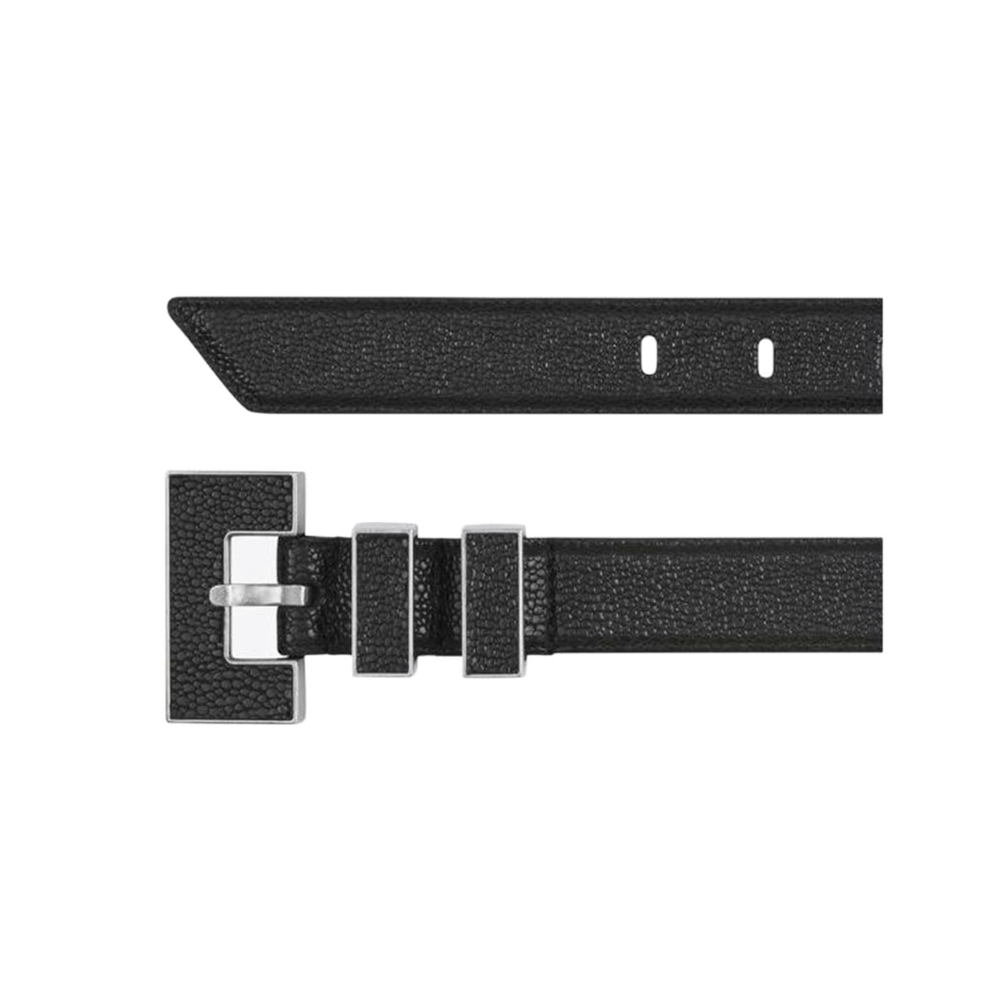 Saint Laurent Carre Rive Gauche Double-Loop Belt In Black Calfskin With Gold/Silver Hardware 25mm - 图片 3
