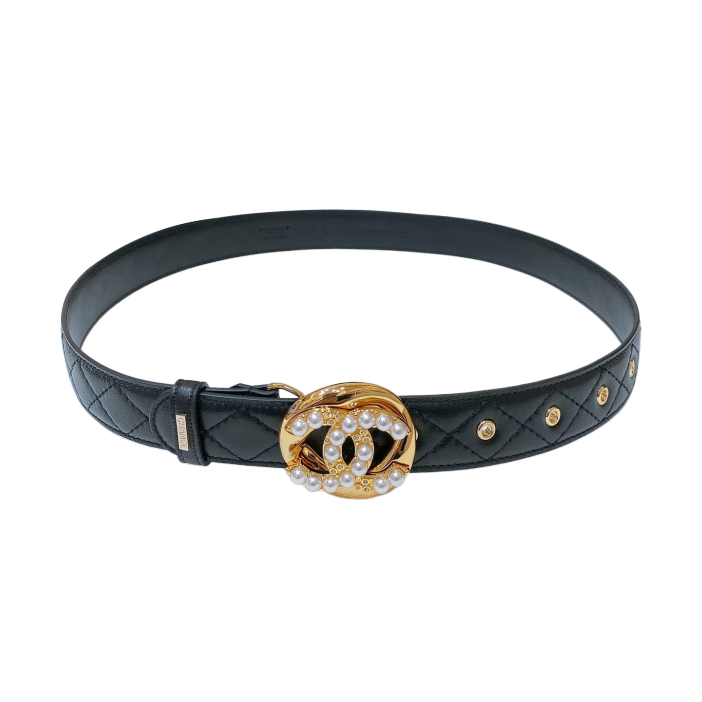 Chanel Women's Pearls CC Belt In Blue/Black/White Lambskin With Gold/Silver Hardware - 图片 7