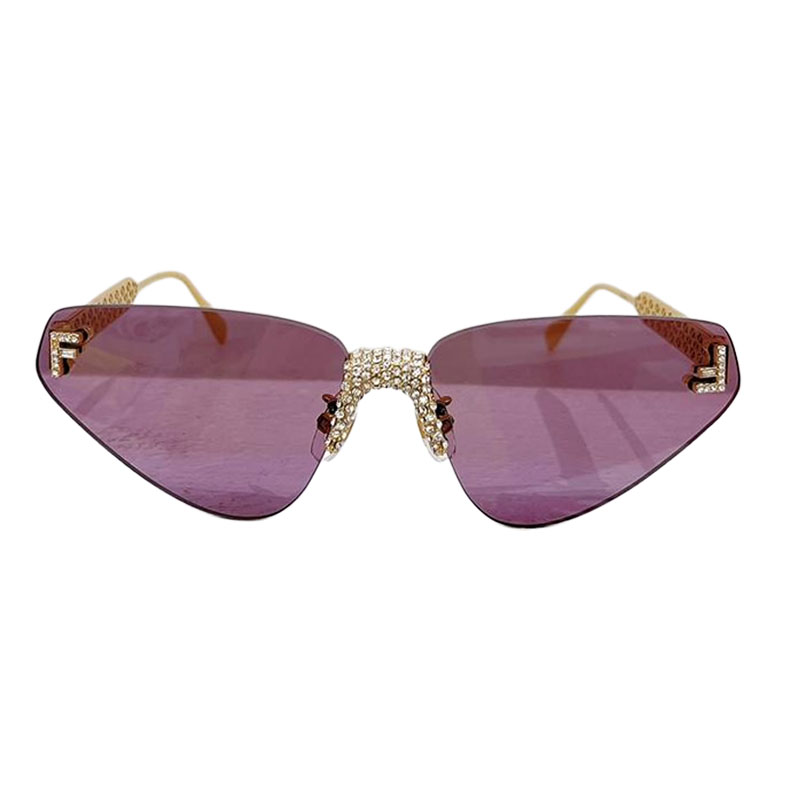 Fendi triangle frame glasses purple/black gold/gold/rose gold/blue gold/eggplant color with diamonds Size 64口10-145 - 图片 2