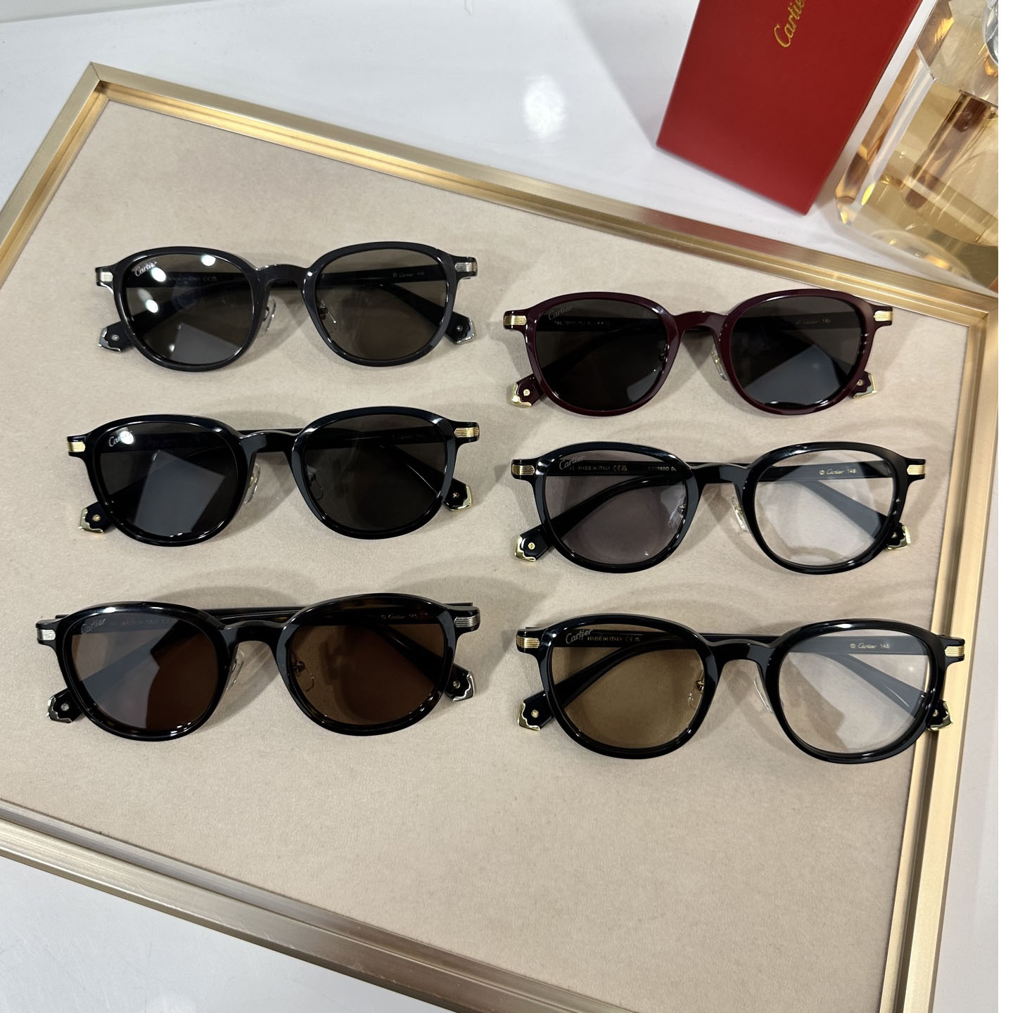 Cartier Boston frame glasses leopard/black grey/black brown/black gold/black silver/burgundy color Size 51口23-145 - 图片 9