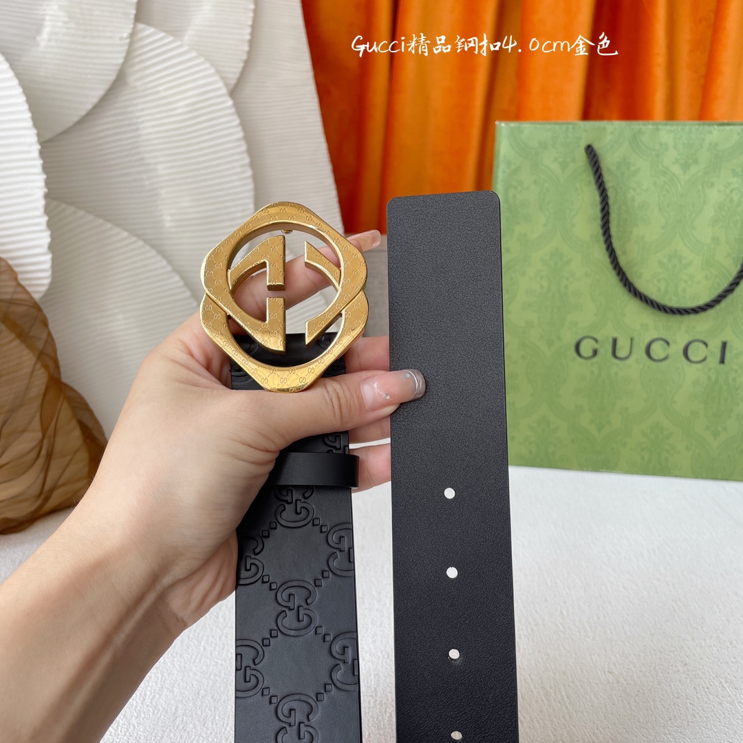 Gucci Men's Square Double G Buckle Belt In Black Monogram Calfskin With Gold/Silver Hardware 40mm - 图片 3