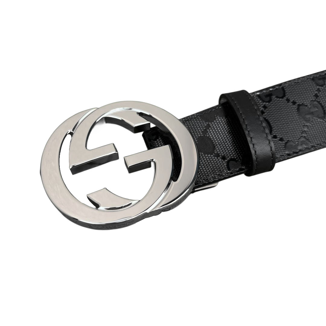 Gucci Men's Interlocking G Buckle Belt In Black GUCCI Marmont Canvas With Gold/Silver/Gun Black/Black Hardware 40mm - 图片 2