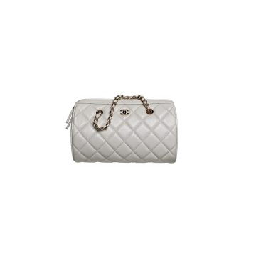 Chanel White / Black Quilted Lambskin Leather Crossbody Bags