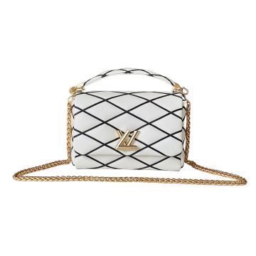 Louis Vuitton GO-14 MM White And Black Lambskin Leather Gold Hardware