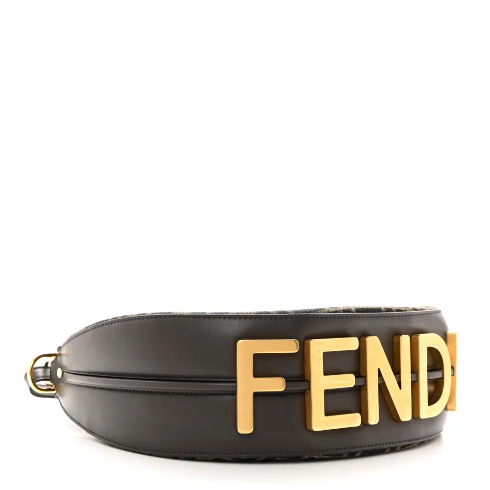 Fendi Small FF 1974 Fendigraphy Hobo Bag Tobacco/Moro/Ebano Jacquard Fabric & Grace Vitello Leather Gold Hardware - 图片 6