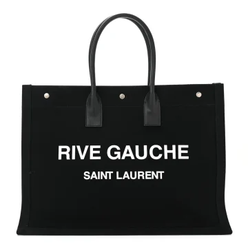 Saint Laurent Large Rive Gauche Tote Black Linen & Calfskin Leather