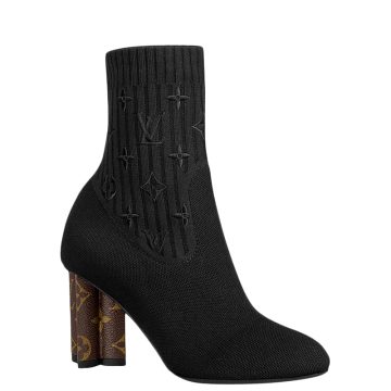 Louis Vuitton Black chunky knit high heel ankle boots