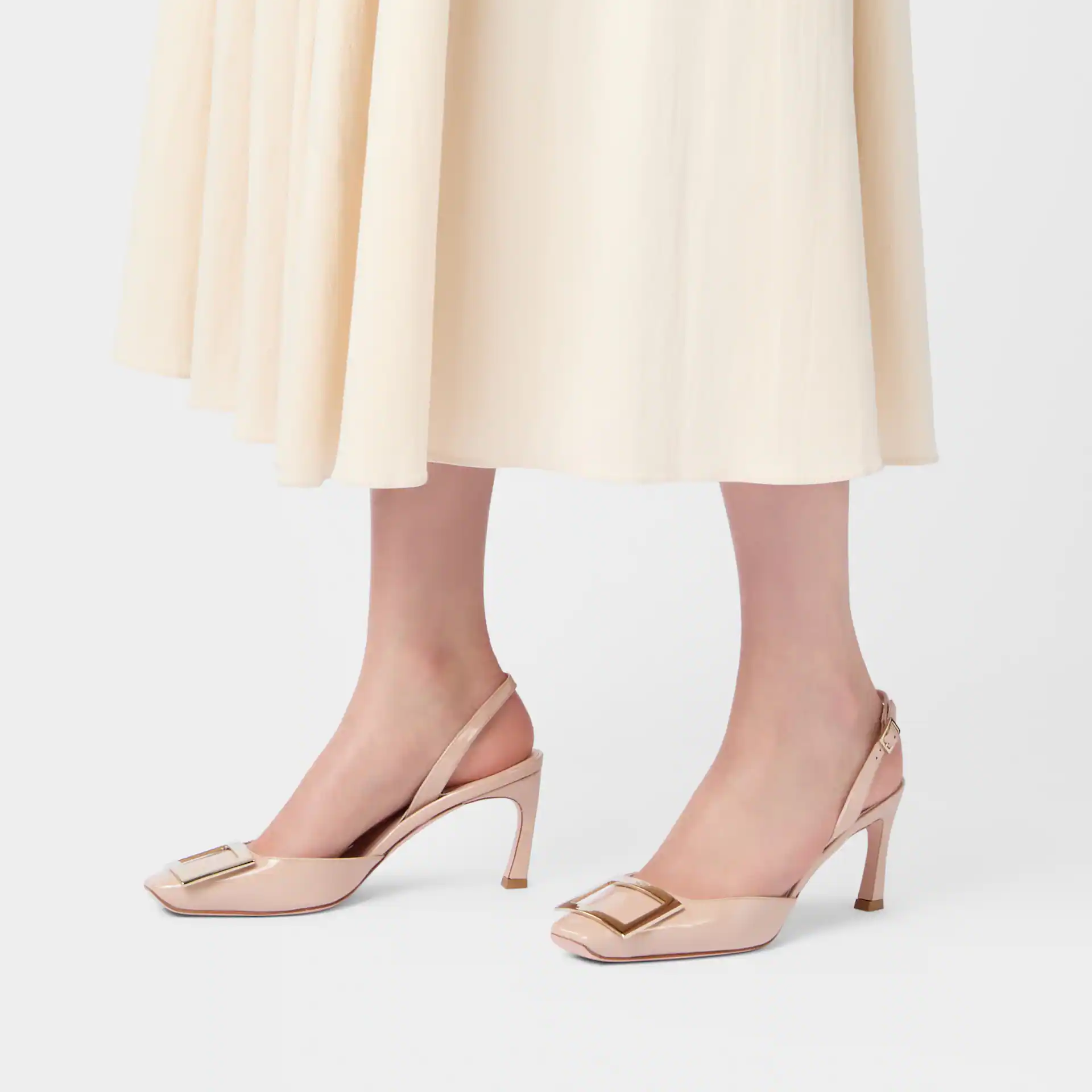 Roger Vivier Trompette Slingback Pumps High Heels In Pink Patent Leather With Metal Buckle (Heel Height 7cm) - 图片 6