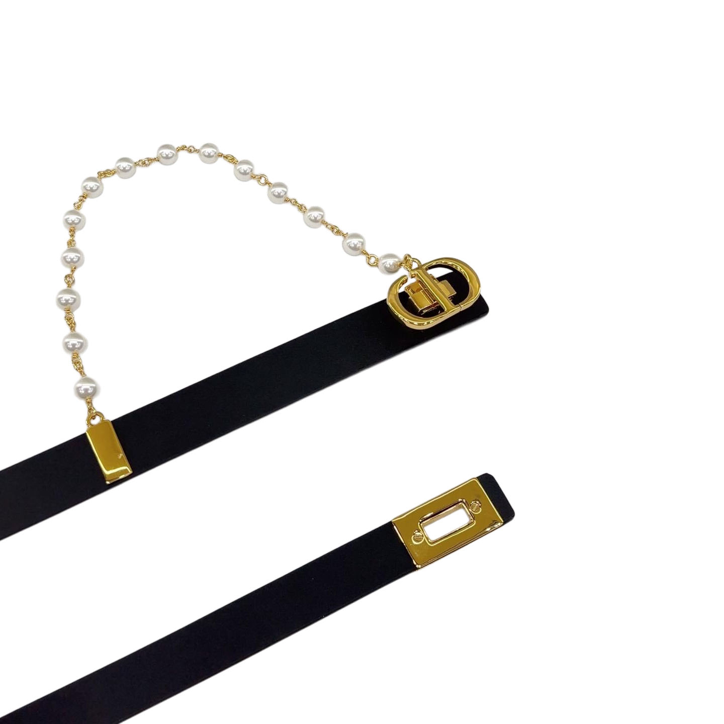Dior Women' s Square Buckle With Pearls Caro Chain Belt In Black/Brown/White Calfskin With Gold Hardware 20mm - 图片 2