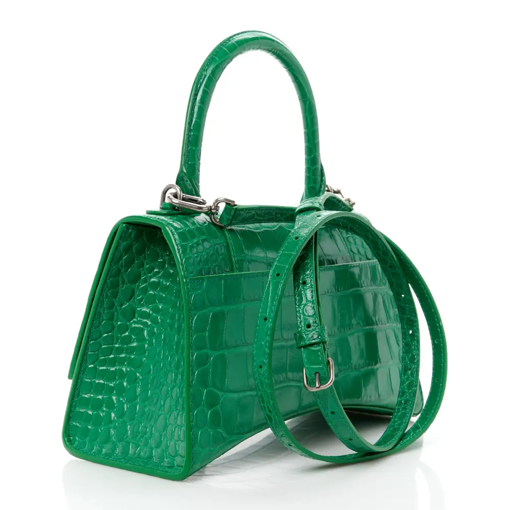 Balenciaga Small Hourglass Top Handle Bag Leaf Green Crocodile Embossed Shiny Calfskin Leather Silver Hardware - 图片 3
