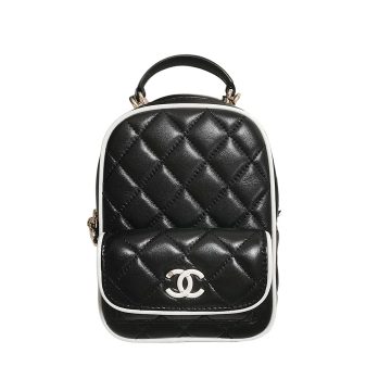 Chanel Black / White Quilted  Lambskin Leather