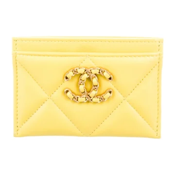 Chanel Small Card Holder Yellow Quilted Pattern Leather Gold Hardware