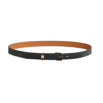 Hermès Women' s Square Buckle Belt In Black/White Epsom Calfskin With Gold Hardware 20mm