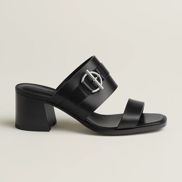 HERMES Kute Slippers High-heeled slippers Black High Heels Sandal