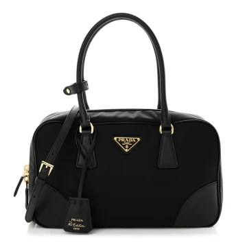 Prada Medium Re-Edition 1978 Two Handle Bag Black Re-Nylon & Saffiano Leather Gold Hardware