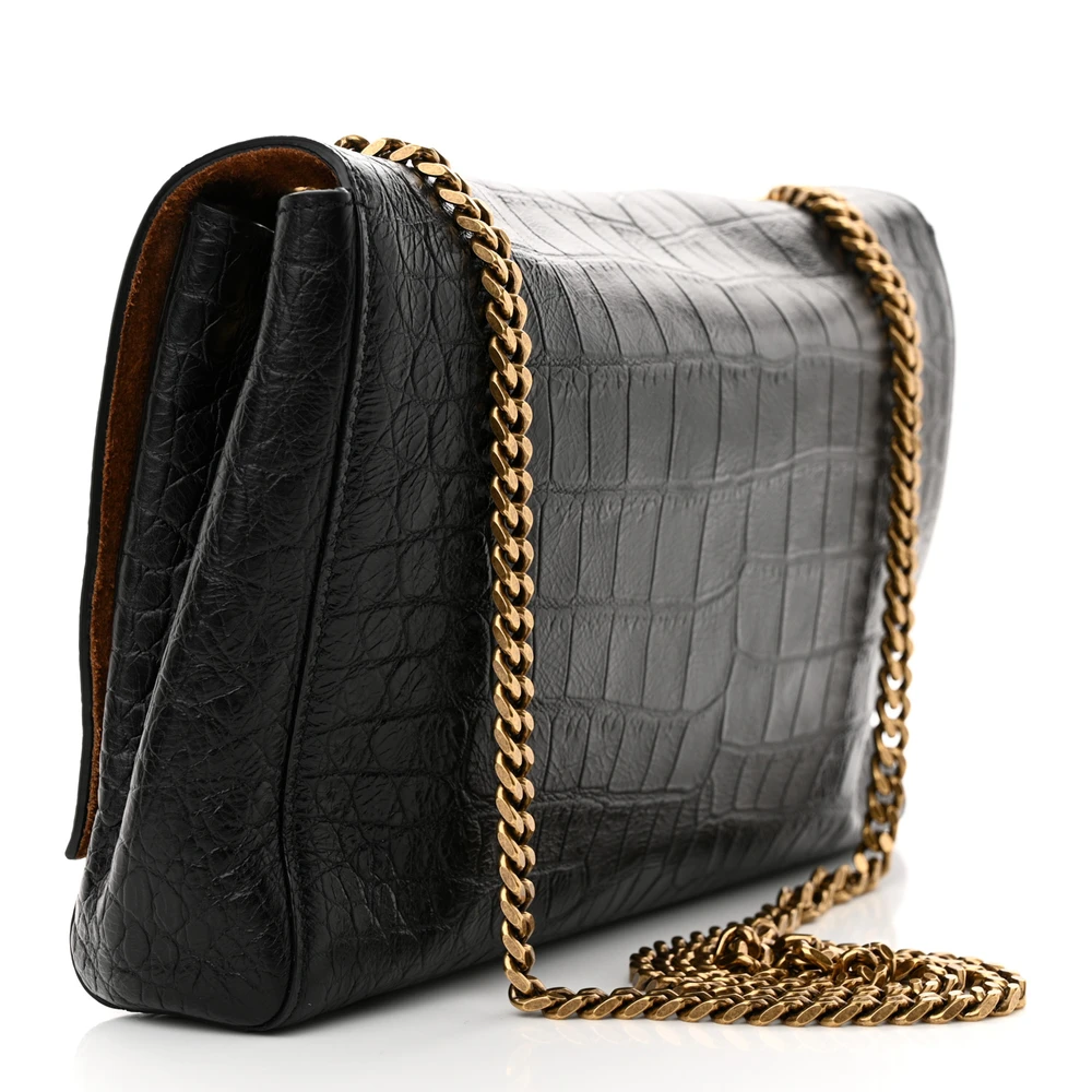 Saint Laurent Medium Kate Satchel Black Reversible Embossed Monogram Calfskin & Crocodile Leather Aged Gold Hardware - 图片 3