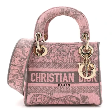 Dior Mini Toile De Jouy Lady D-Lite Grey/Pink Embroidered Canvas Gold Hardware