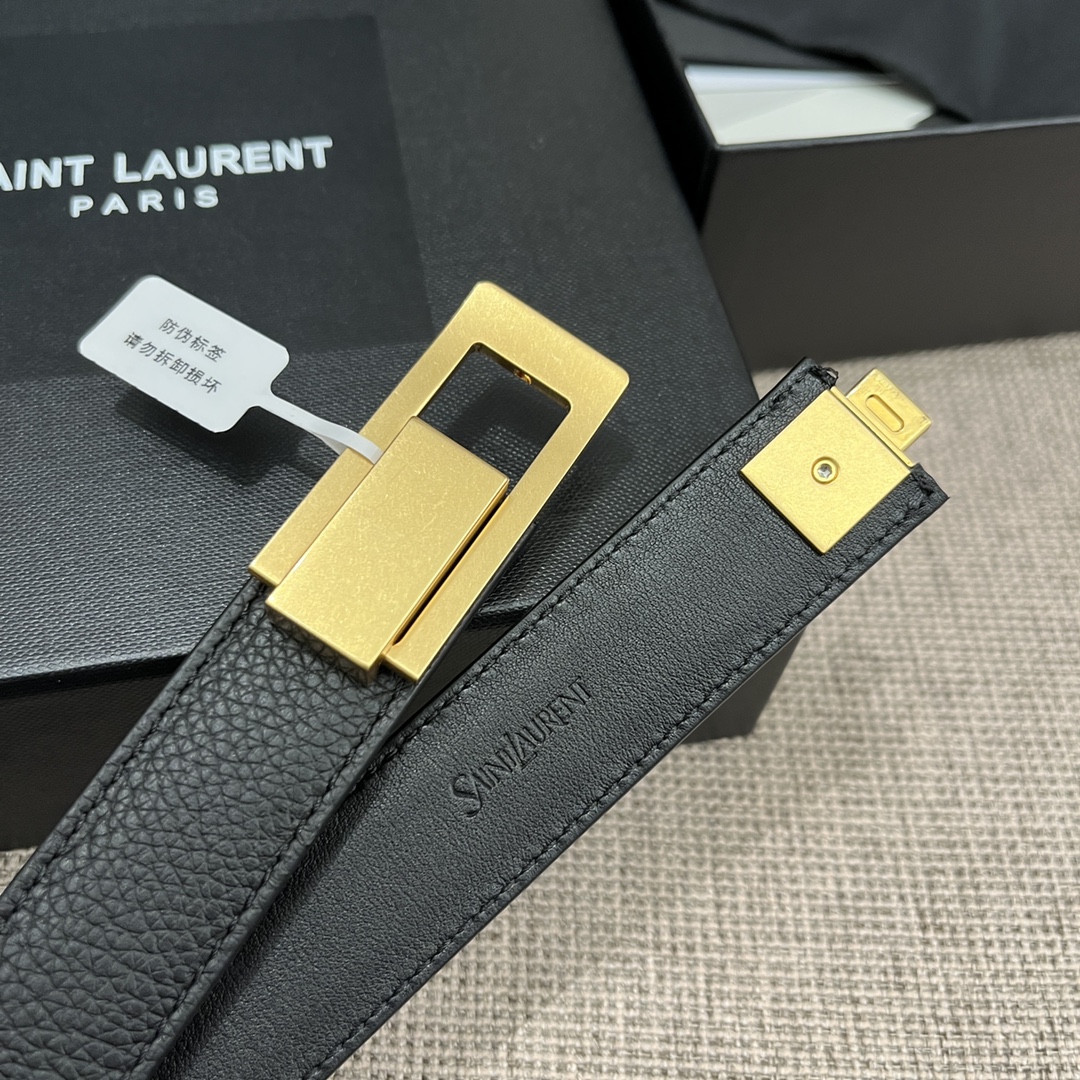 Saint Laurent Charniere Buckle Belt In Black/Burgundy Smooth Calfskin With Gold Hardware 30mm - 图片 10