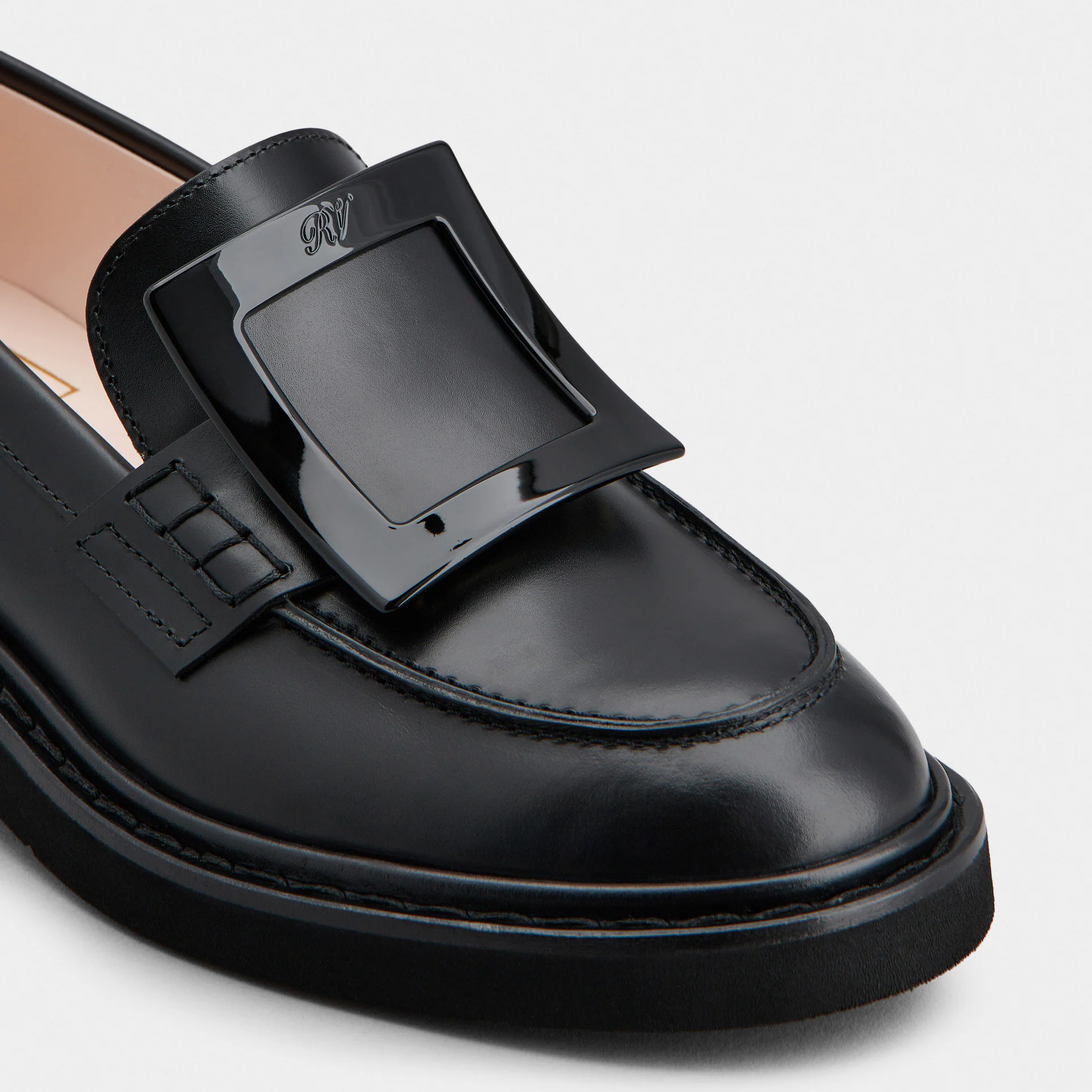 Roger Vivier Viv' Rangers Loafers In Black Leather With Lacquered Metal Buckle (Heel Height 2.5cm) - 图片 5