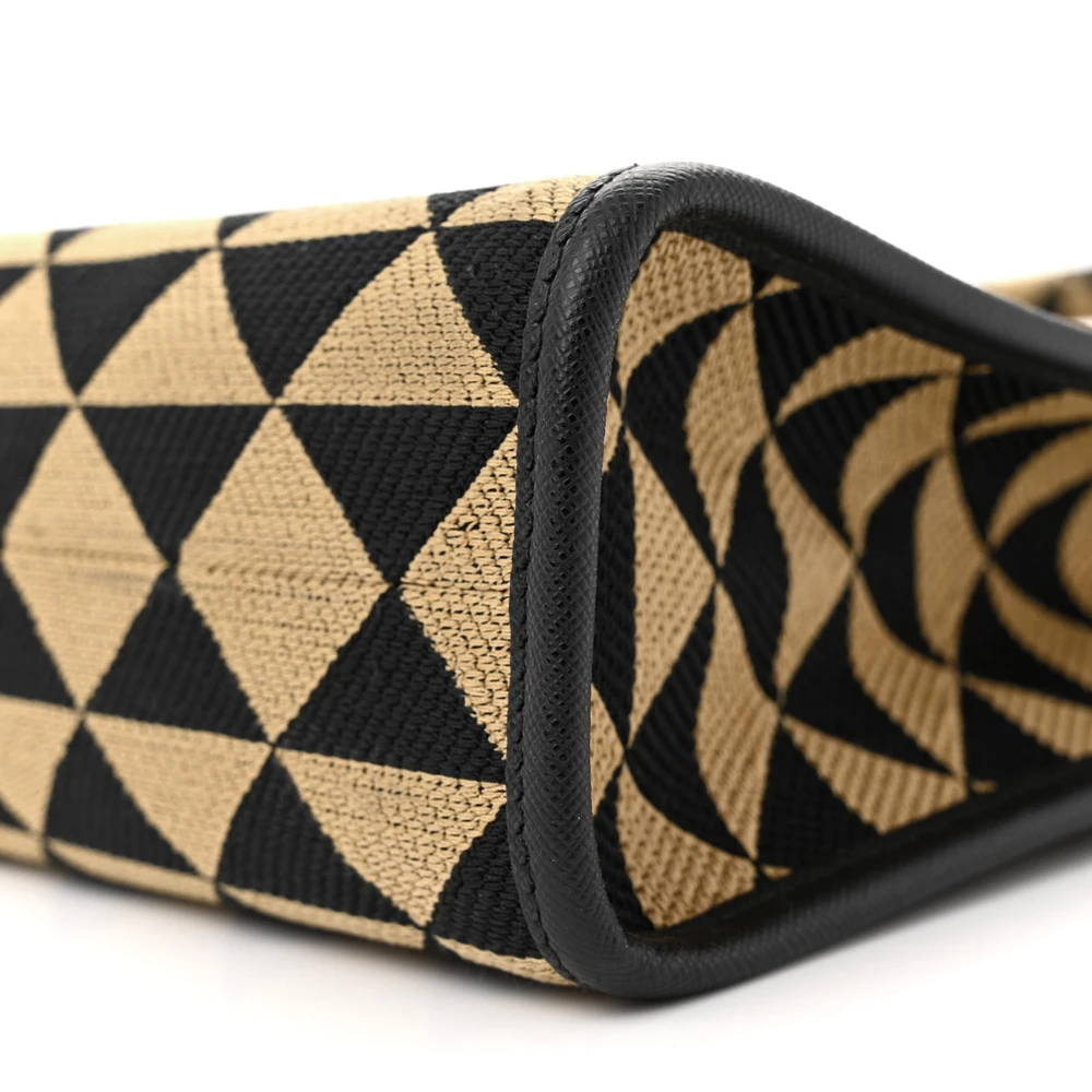 Prada Small Triangolo Symbole Embroidered Tote Black and Corda Jacquard Saffiano Leather Gold Hardware - 图片 5