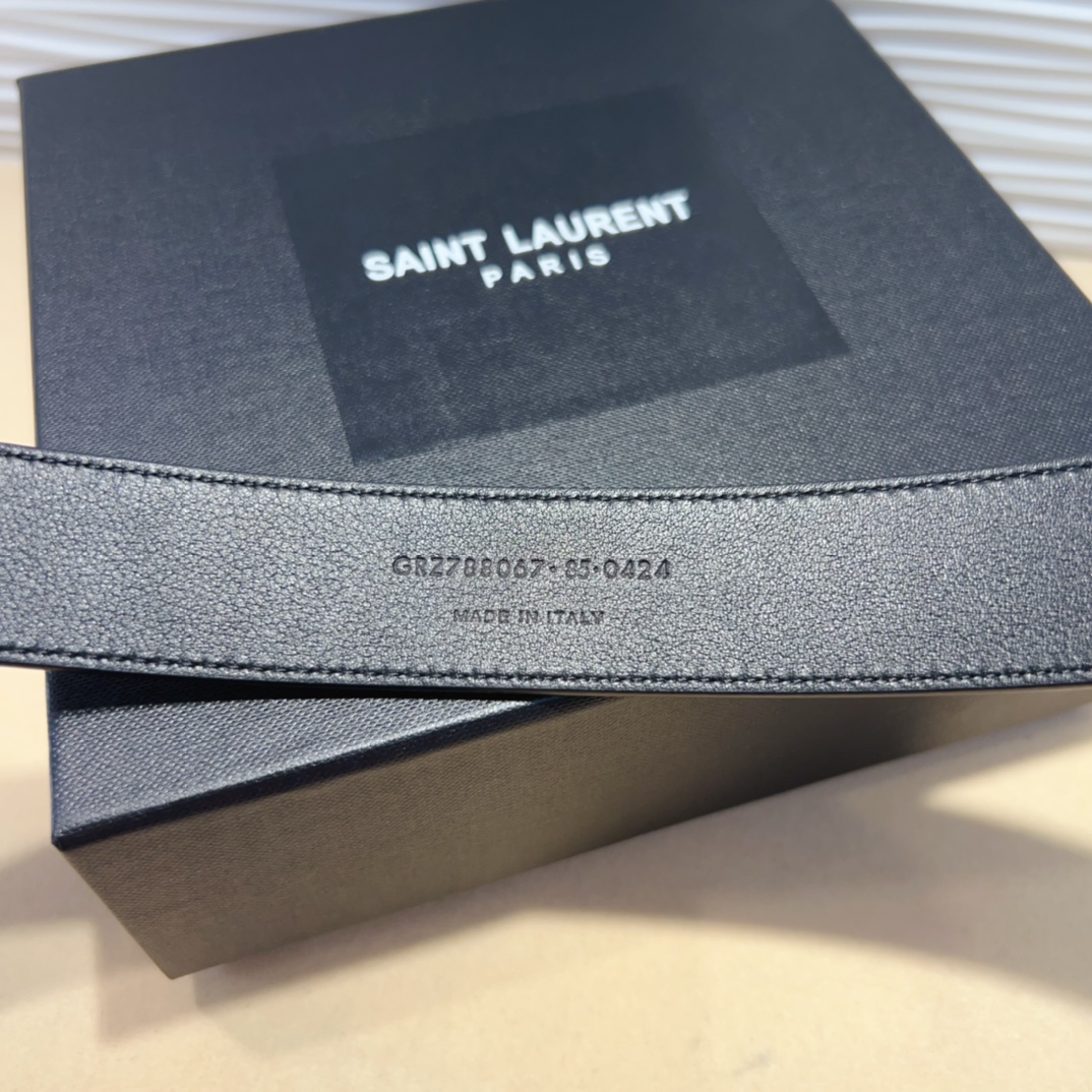Saint Laurent GIO Belt In Black Box Calfskin With Gold/Silver Hardware 30mm - 图片 5