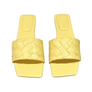 Bottega Veneta Parco Mule In Yellow Intrecciato Leather Flat Mule Sandal