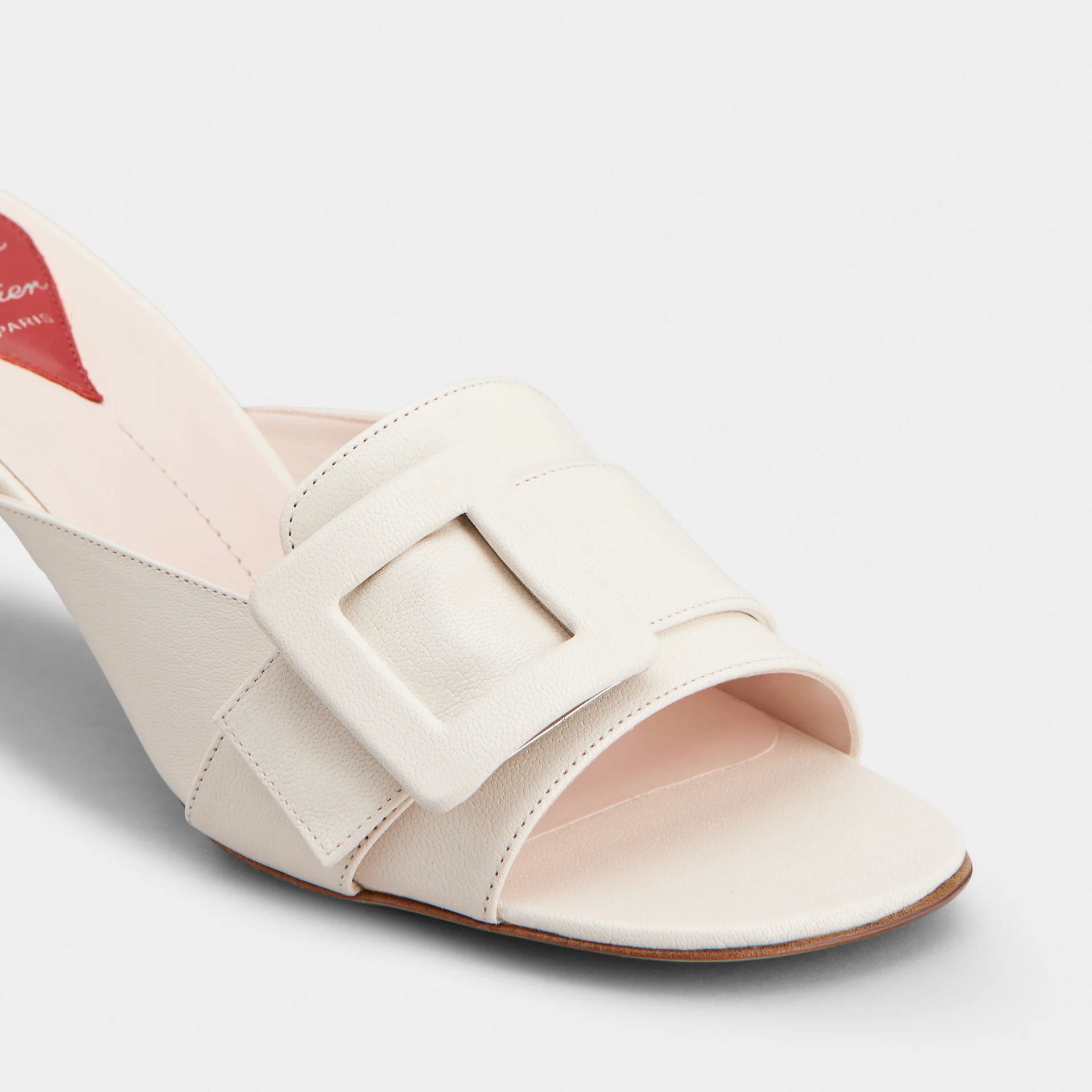 Roger Vivier Viv' Canard Mules Sandals In White Leather With Lacquered Metal Buckle (Heel Height 5.5cm) - 图片 6