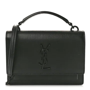 Saint Laurent Small Sunset Chain Wallet Black Monogram Calfskin Leather Black Hardware