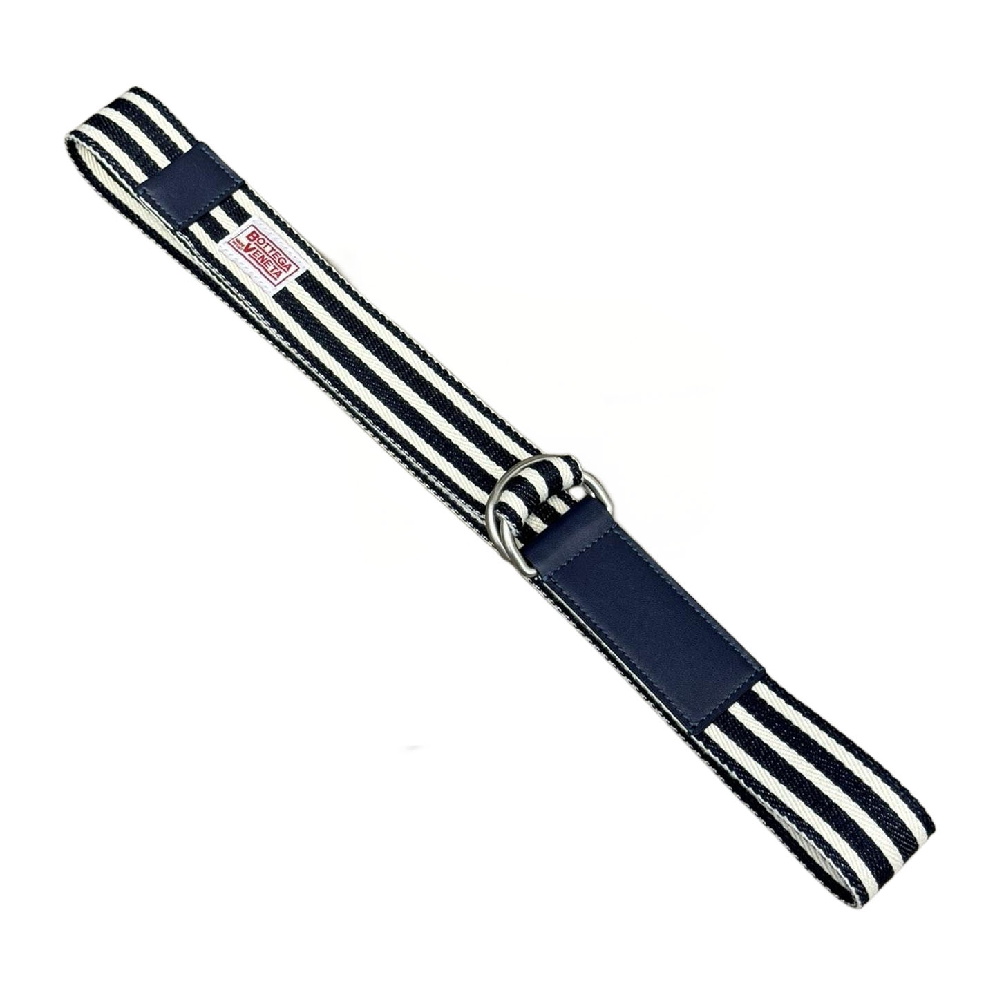 Bottega Veneta Men's Webbing Nastro Belt In Blue/Black Calfskin And Canvas With Silver Hardware 38mm - 图片 3