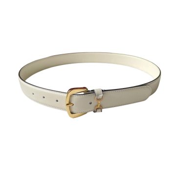 Gucci Women's Square Buckle With Beading Horsebit Thin Belt In White/Black Smooth Calfskin With Gold/Silver Hardware 30mm