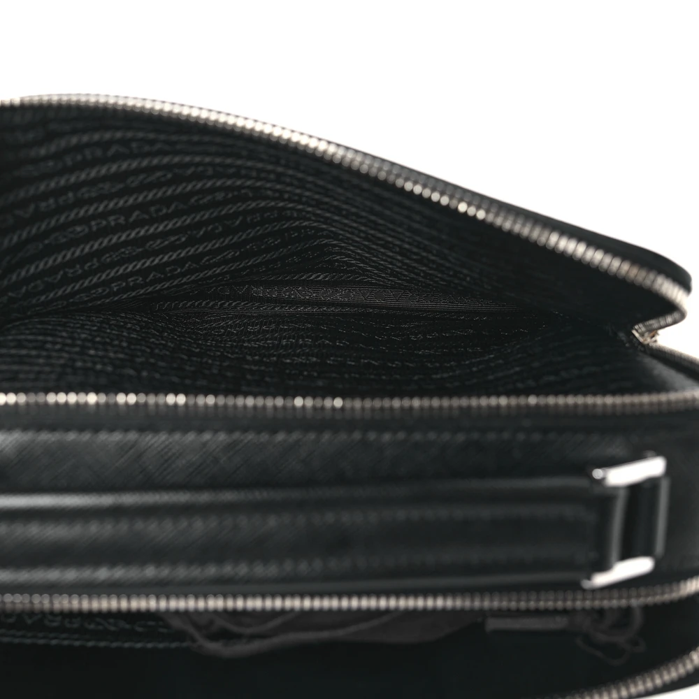 Prada Medium Travel Brique Crossbody Bag Black Saffiano Leather Silver Hardware - 图片 7