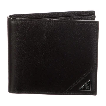 Prada Small Bifold Wallet Black Vitello Daino Leather Silver Hardware