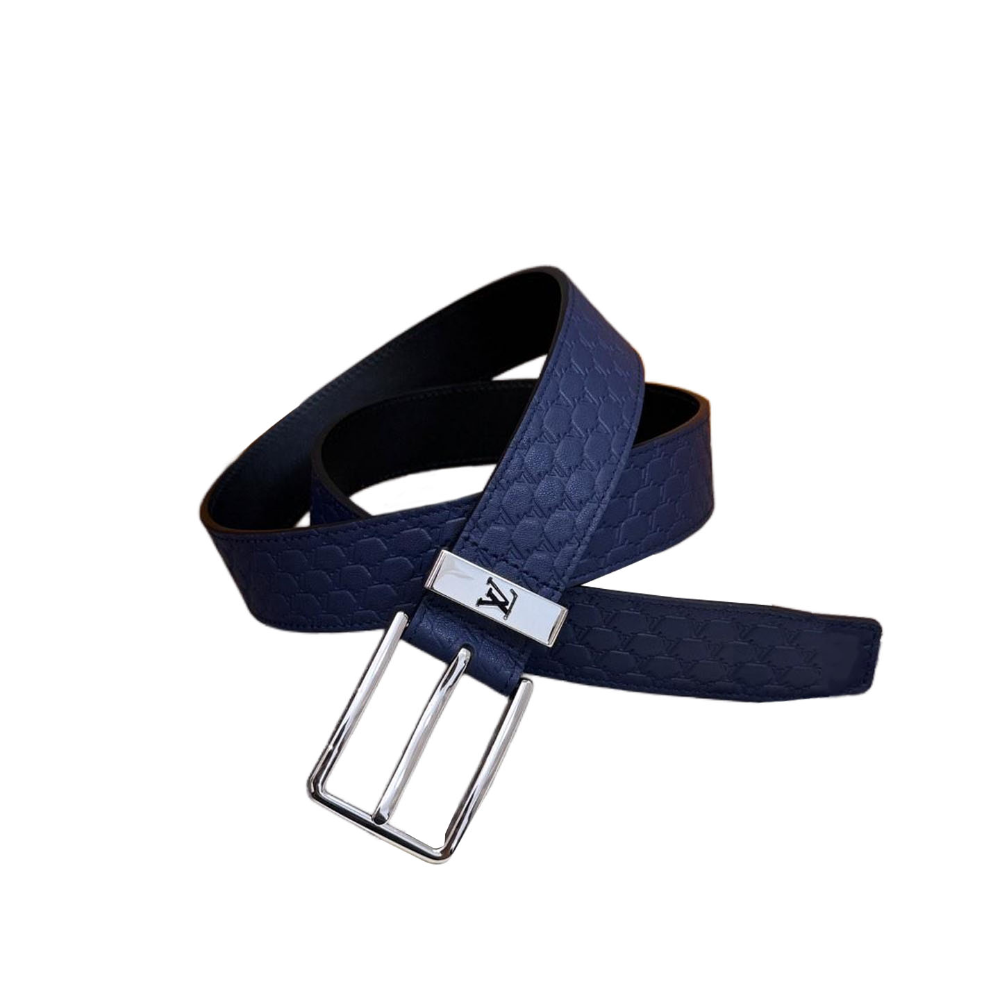 Louis Vuitton Men's Pont Neuf Belt In Blue/Black Logo-Embossed Calfskin With Silver Hardware 35mm - 图片 2
