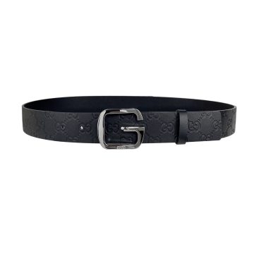 Gucci Men's Square G Buckle Belt In Black Monogram Calfskin With Gold/Silver Hardware 38mm