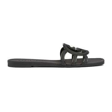 Gucci square head black flat bottom slippers