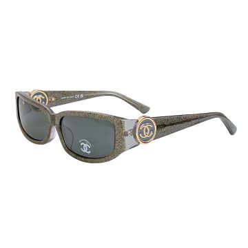 CHANEL square frame glasses grey gold color size 56-18-137