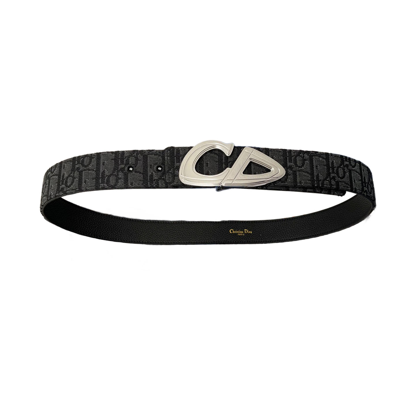 Dior Men' s CD 30 Buckle Belt In Beige/Black Dior Oblique Jacquard Canvas And Calfskin With Silver Hardware 35mm - 图片 2