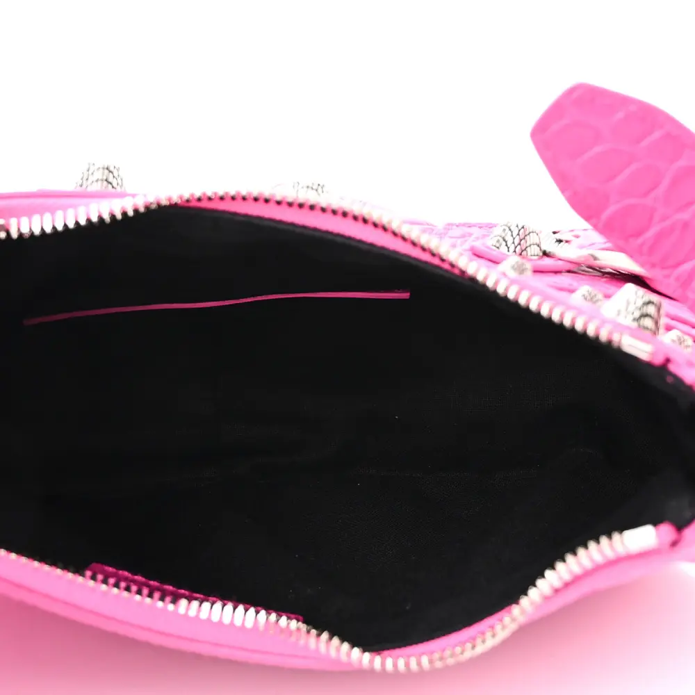 Balenciaga XS Le Cagole Shoulder Bag Lipstick Pink Crocodile Extra Embossed Supple Calfskin Leather Silver Hardware - 图片 7