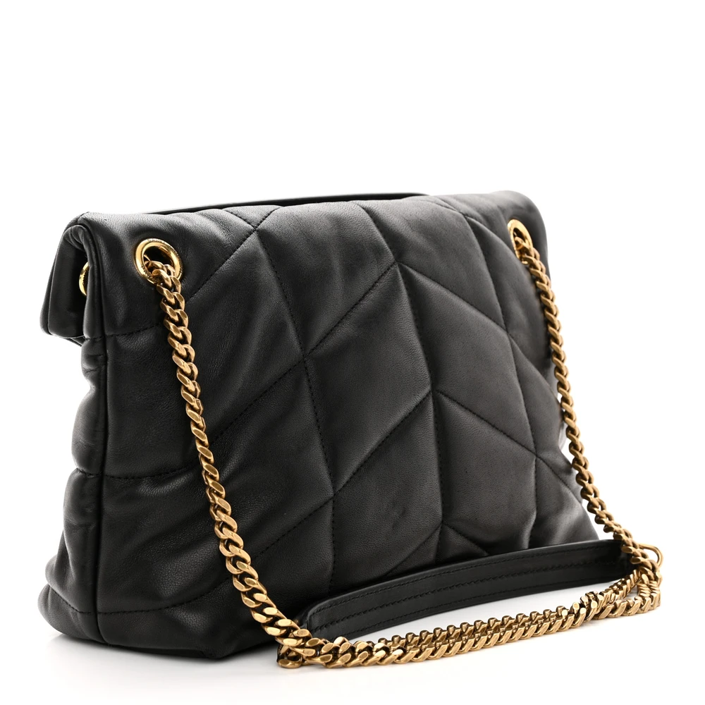 Saint Laurent Small Loulou Chain Satchel Black Quilted Puffer Monogram Lambskin Leather Gold Hardware - 图片 3