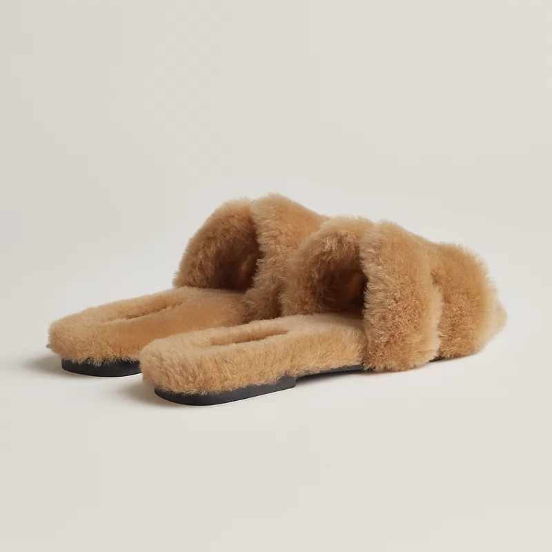 HERMES Oran plush Brown Slippers - 图片 3